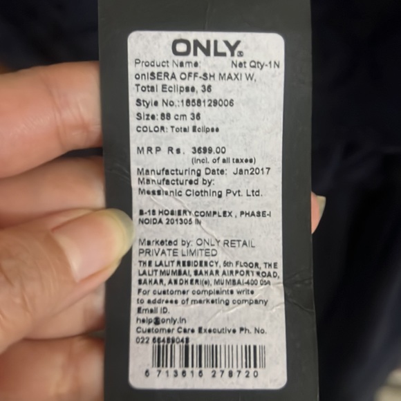 Navy blue self design off-shoulder Maxi dress; elasticated waistband size-36 - Picture 6 of 6